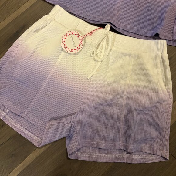 Umgee Off the Shoulder Waffle Knit Pamela Top and Shorts ~ Purple/White ~ Large - Picture 2 of 3